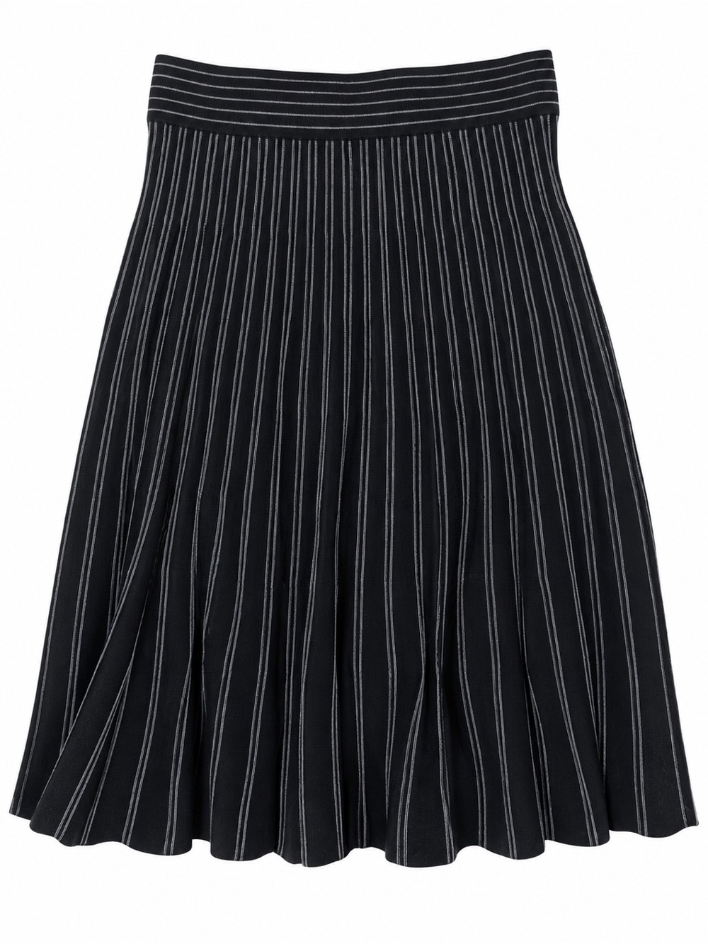 Max Studio Black Gray Pinstripe Pleated Midi Skirt Size M